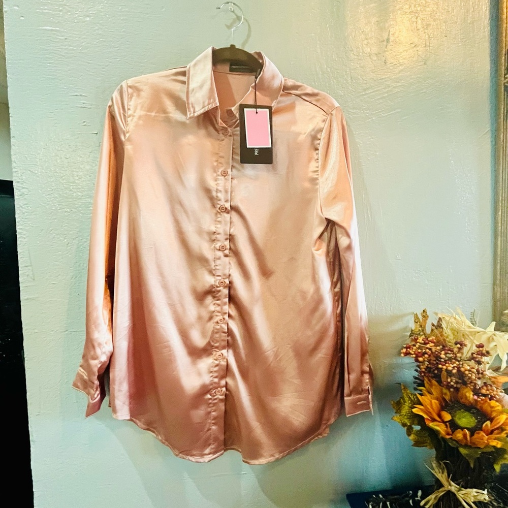 PrettyLittleThing Shiny Pink Blouse
